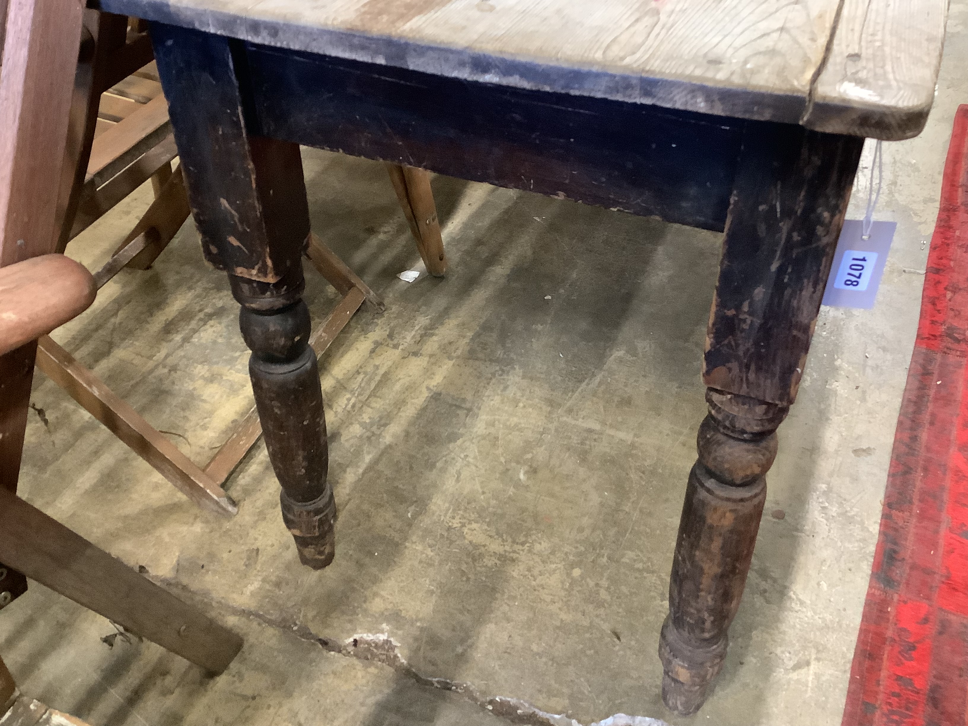 A Victorian rectangular pine kitchen table, width 150cm, depth 58cm, height 71cm